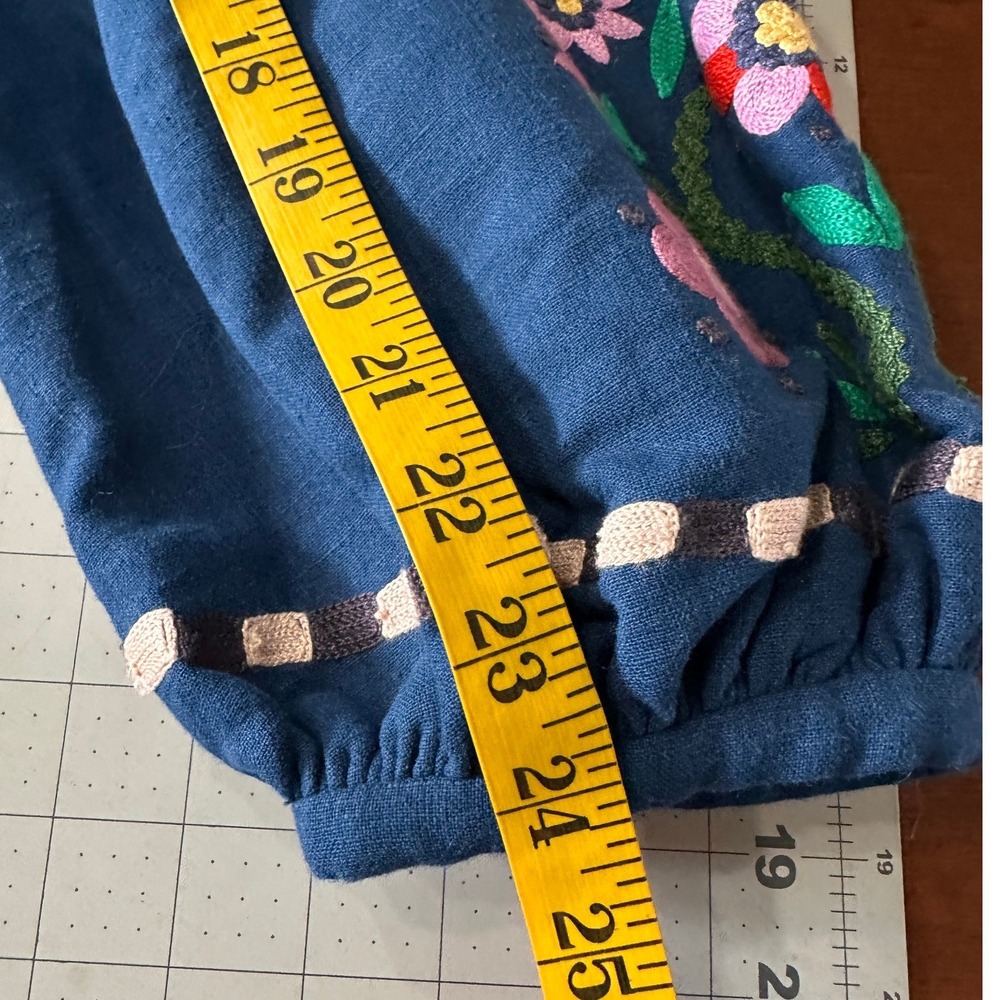 Alix of Bohemia Cabana Jacket Size Large Blue Floral Embroidered Linen Tie Front - Picture 11 of 12